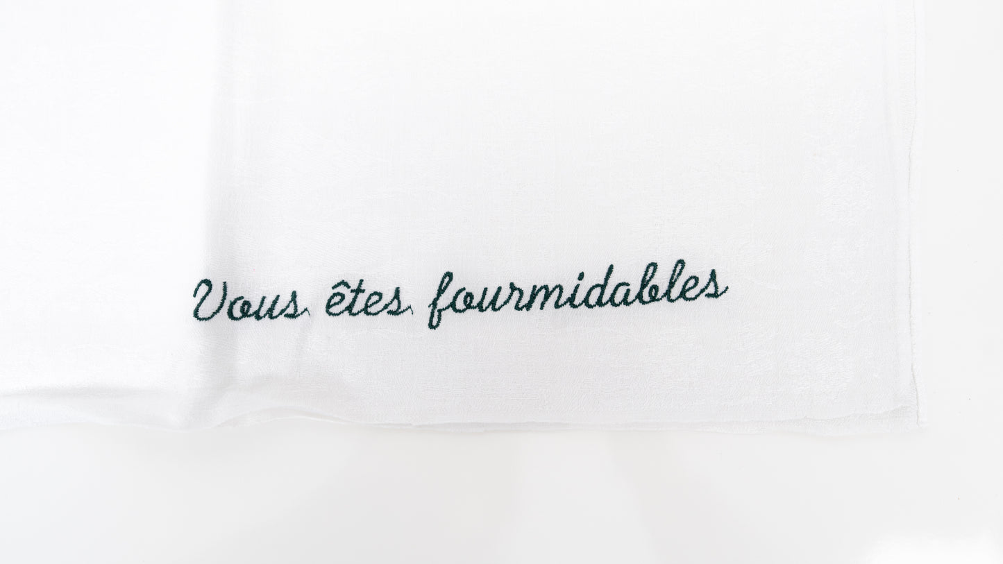 Torchon brodé "Je suis fourmidable à ils sont fourmidables"